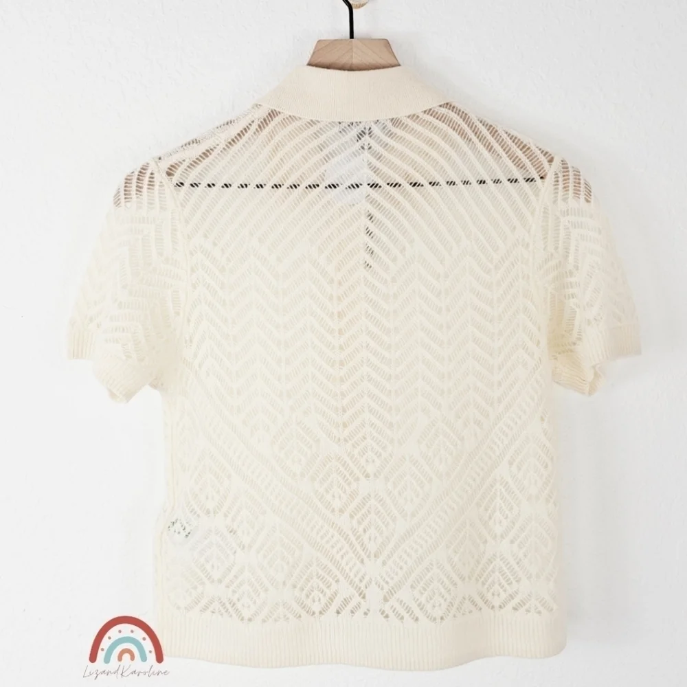 New! J. Crew Cashmere Sheer Pointelle Button-up Short Sleeve Cardigan